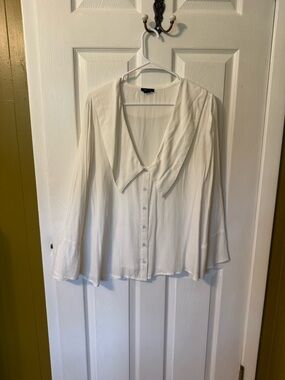 Nasty Gal Cream Button-Front Blouse with Draped Collar